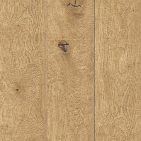 Natuurlijke licht eiken houtlook vloer met uitgesproken nerfstructuur en donkere noesten, perfect voor een rustieke of moderne inrichting
