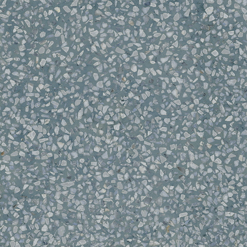Blauw terrazzo oppervlak met witte en lichtblauwe steensplinters, ideaal voor vloer- of wandbekleding in moderne interieurs