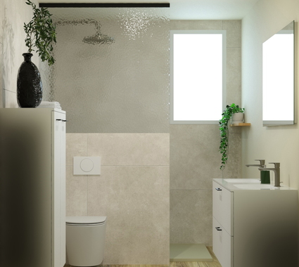 Kleine badkamer van 200 x 280 cm met inloopdouche in natural stijl