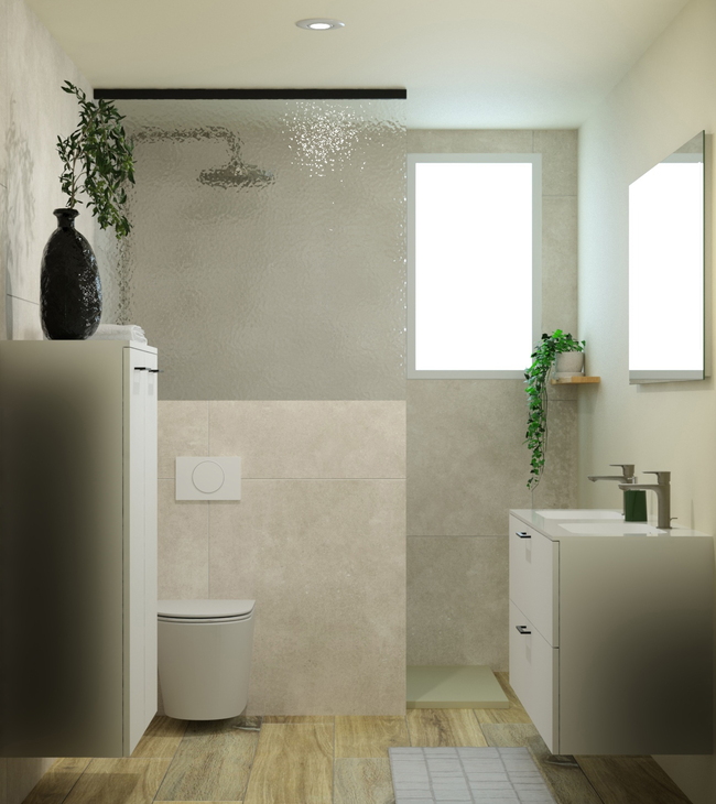 Kleine badkamer van 200 x 280 cm met inloopdouche in natural stijl