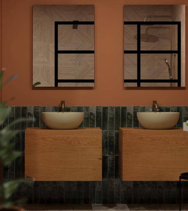Badkamer met warme aardse kleuren